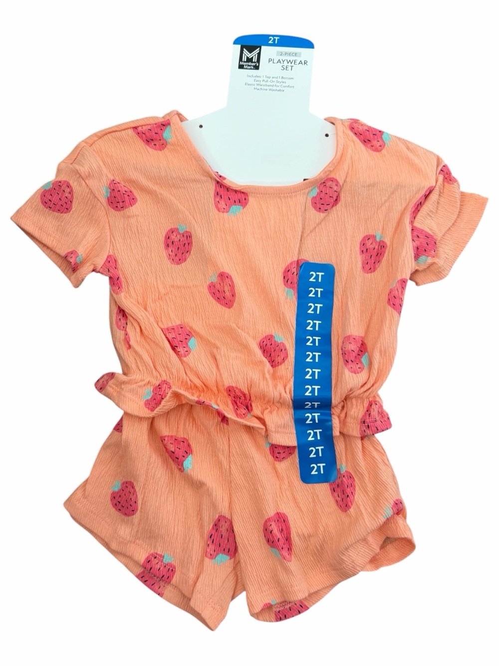 Kids Strawberry Print Playwear Set - Peach